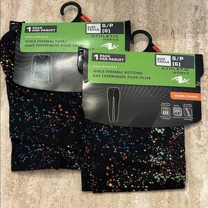 NEW 🆕 Athletic Works Black Thermal Tops and Bottoms with Colorful Accents 6  yrs